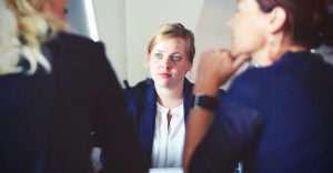woman in corporate performance review