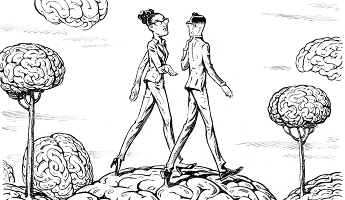 cartoon of two business professionals walking