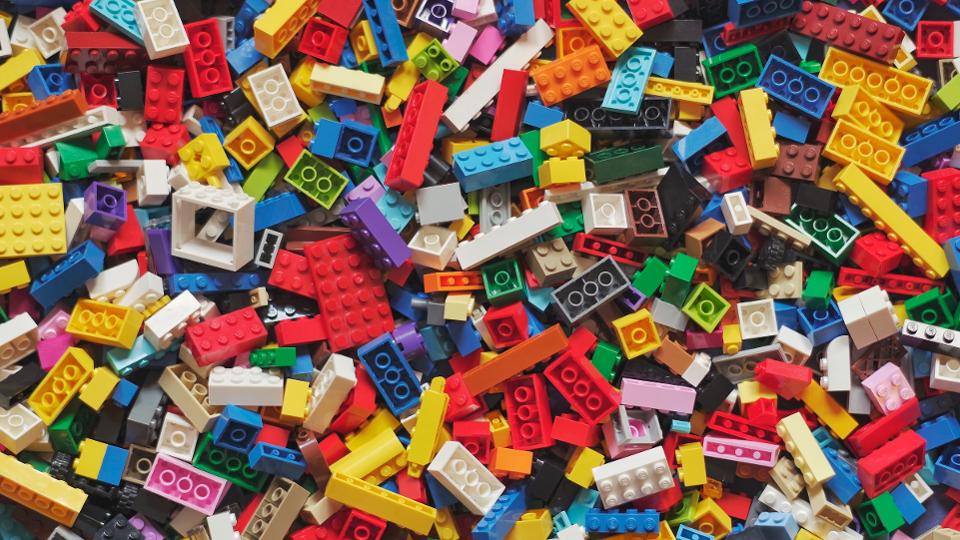 box of colorful legos