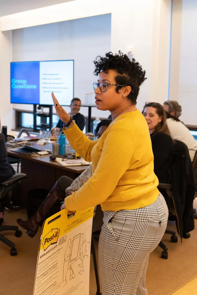 A woman teaches a class