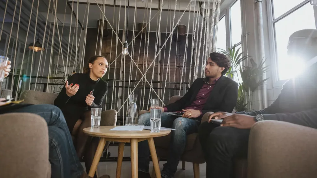 A group of people in discussion