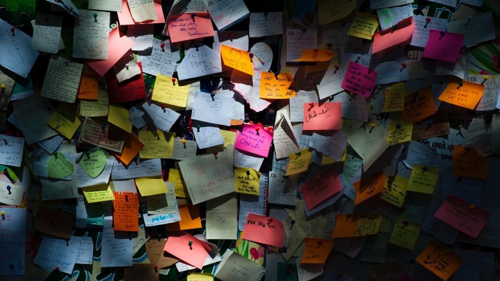 wall of hundreds of sticky notes
