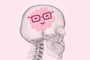 skull with a pink brain inside