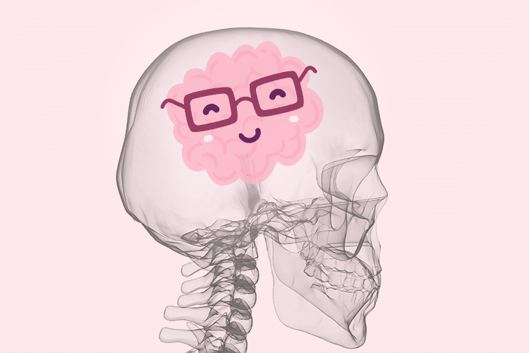 skull with a pink brain inside