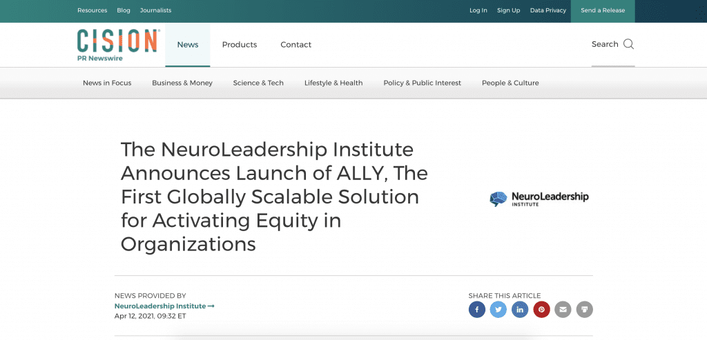 PR Newswire: The NeuroLeadership Institute Announces Launch of ALLY, The First Globally Scalable Solution for Activating Equity in Organizations