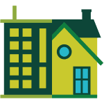 The FLEX icon, depicting a blended house and office.