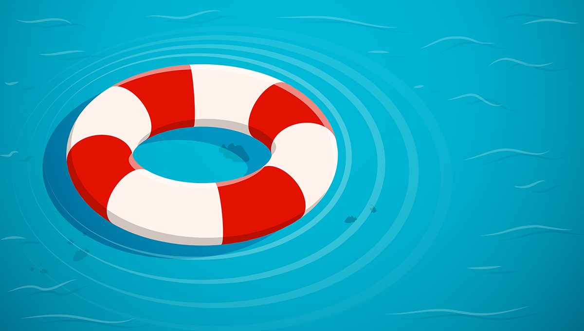 an illustration of a life buoy sitting in water
