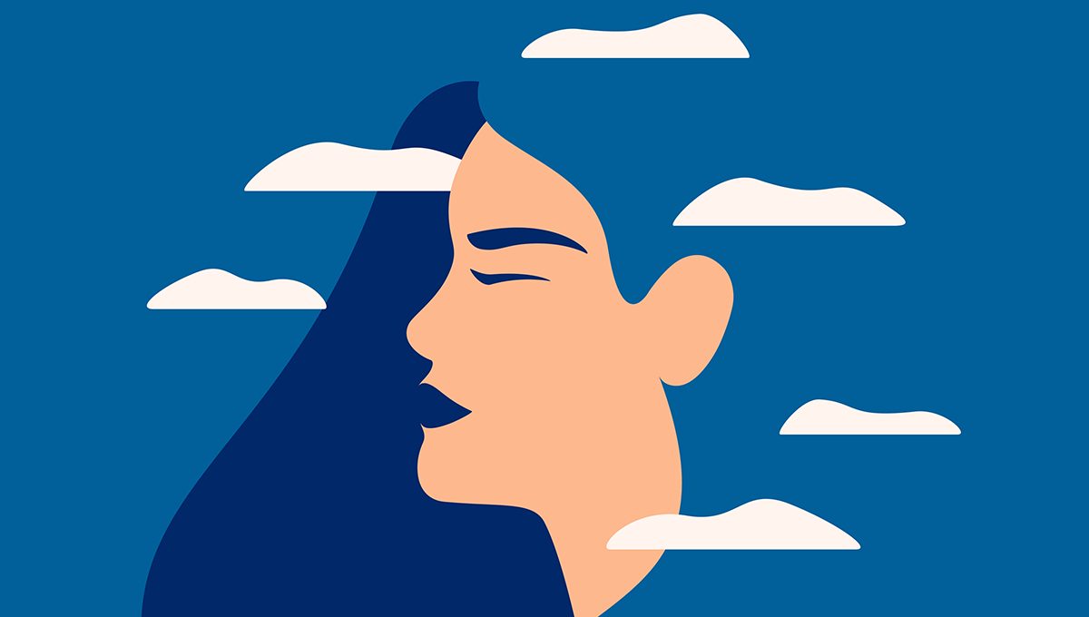 illustration of a woman with clouds around her head