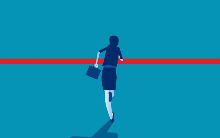 illustration of a businesswoman running toward a finish line
