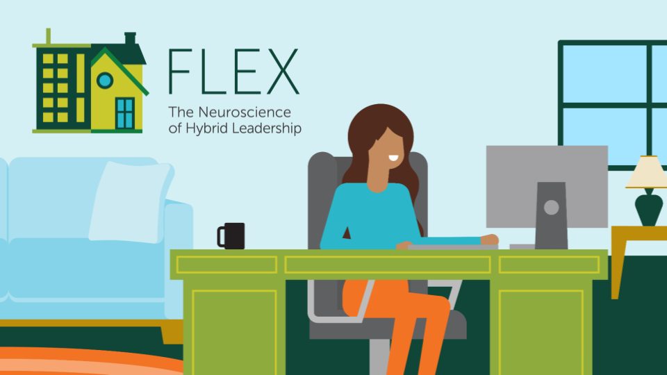 flex branded illustration showing a woman working at her desk