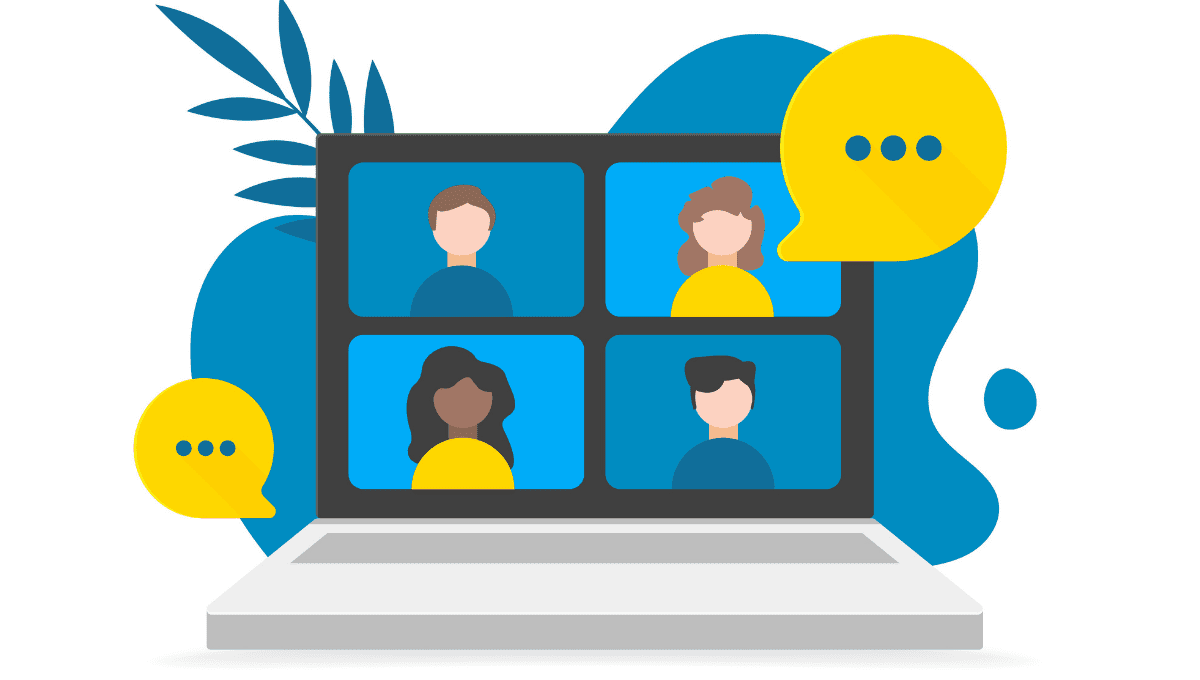 illustration of a laptop with four people meeting virtually