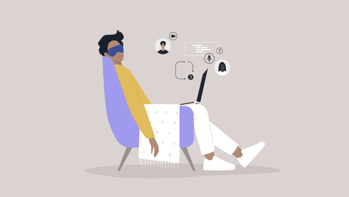 illustration of person napping in a chair with an eye mask on