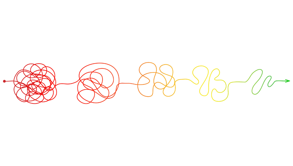 illustration of a single line going from very knotted to smoothed out