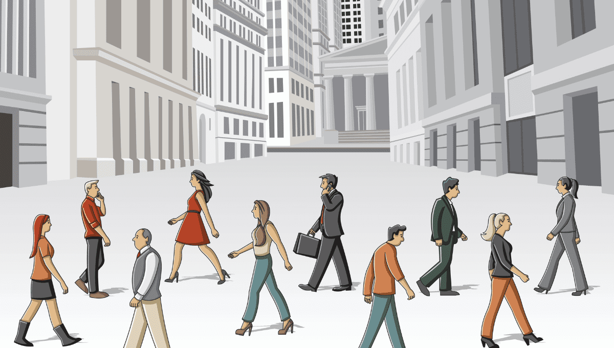 illustration of people walking in wall street