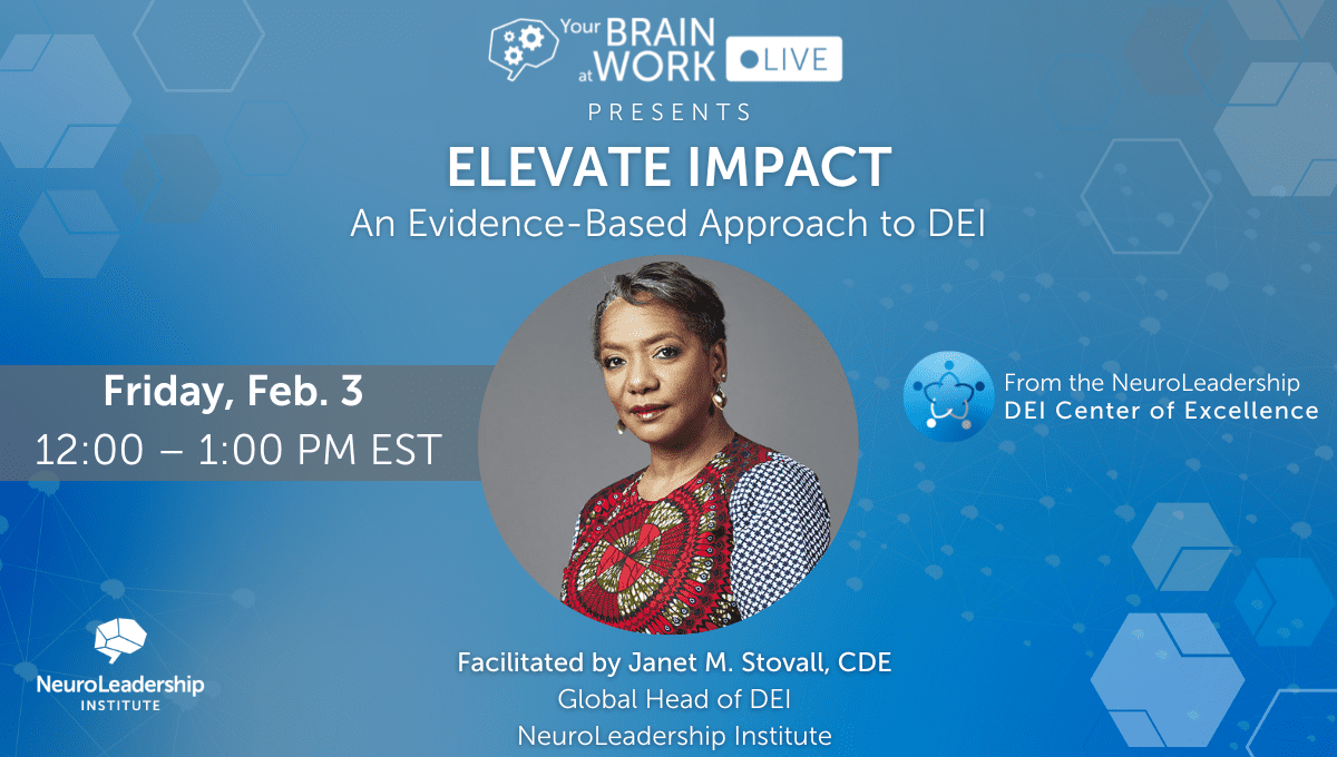 An advertisement for an upcoming webinar titled: Elevate Impact - An Evidence-Based Approach to DEI
