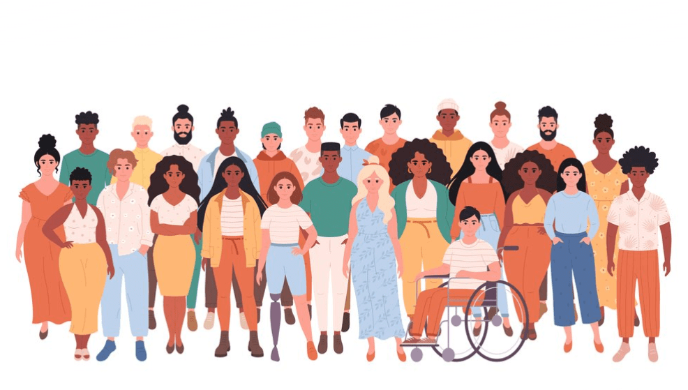 An illustration of a group of diverse people smiling