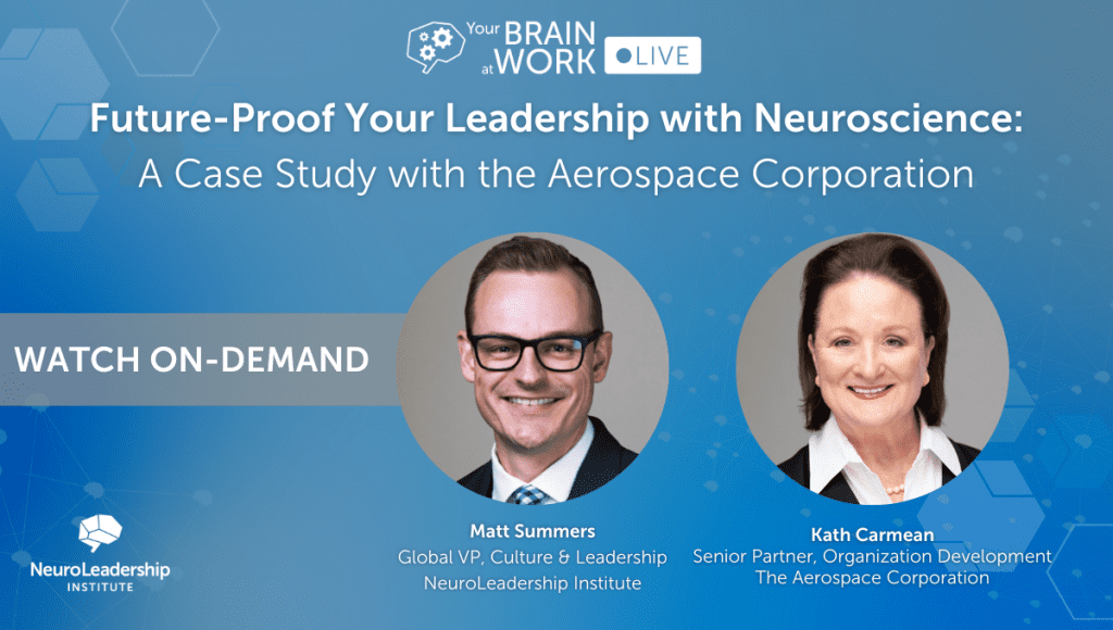 An advertisement for an upcoming webinar titled: Your Brain at Work LIVE | Performance Management in a Hybrid & Overwhelmed Workplace