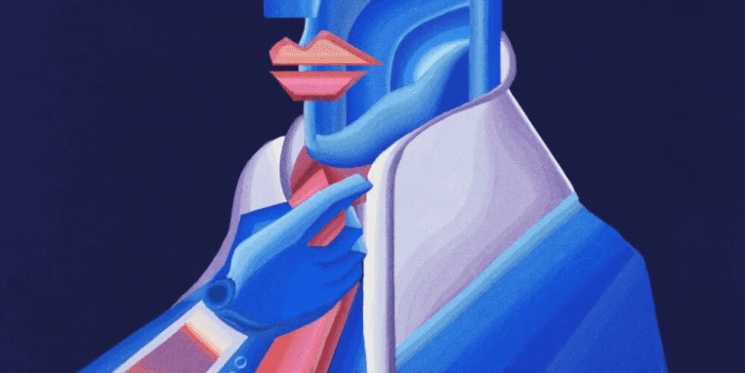 An illustration of a robot adjusting his tie