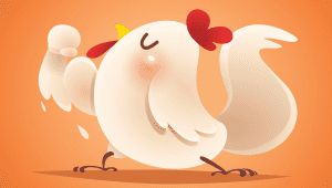 An illustration of a chicken flexing his arm