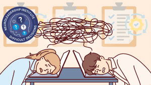 An illustration of two employees exhausted at their computers