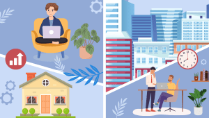 Concept on return to office - illustration of people working in office workplace